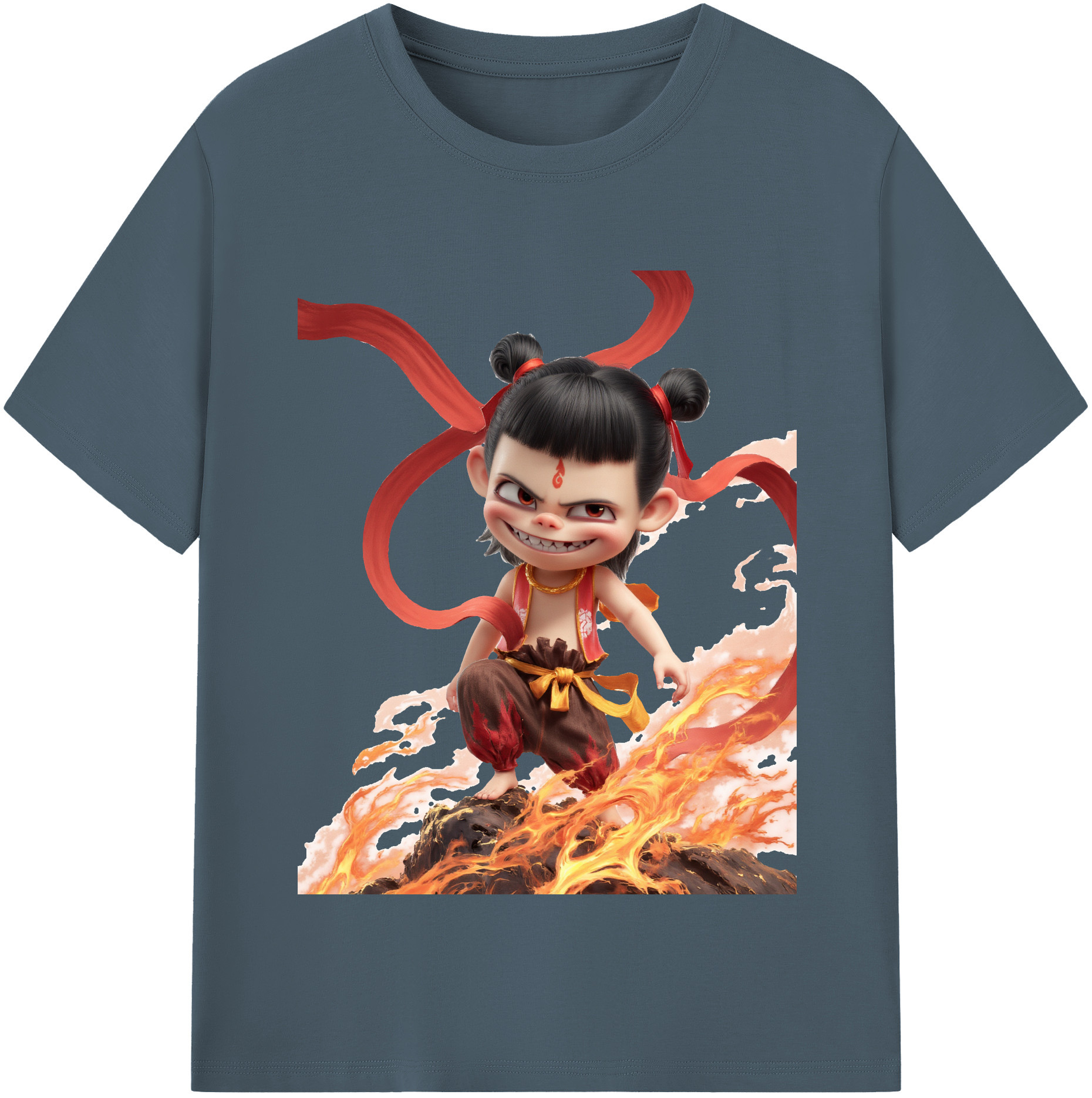 （画像用） Ne Zha 2 ナタ 魔童の大暴れ 綿100％半袖Tシャツ（フロントプリント）